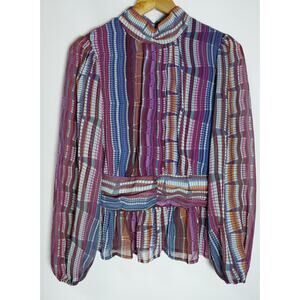 g.p.d . Multicolor Striped Blouse Women Long Sleeve High Neck Size S